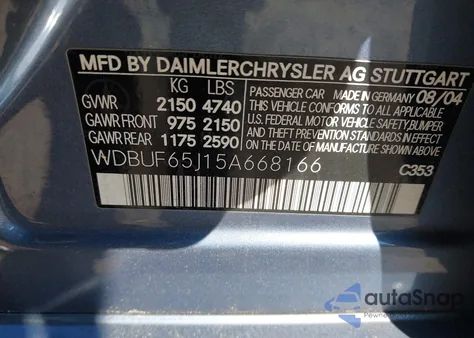 2005 Mercedes-Benz E 320 из США, поврежденный, VIN WDBUF65J15A668166